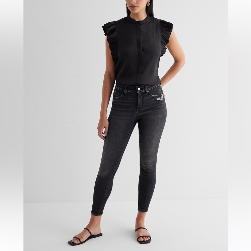 Express Mid Rise Washed Black Skinny Jeans